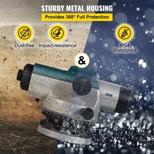 High Precision Automatic Optical Level Kit, Waterproof Builders Auto Level with Magnetic Compensator, Transport Lock