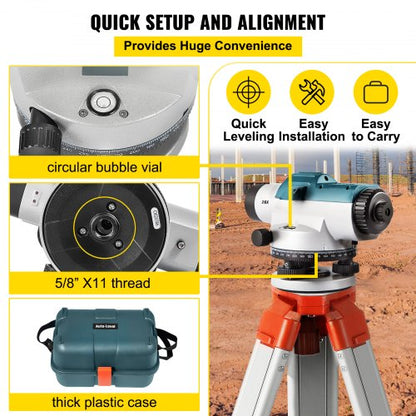 High Precision Automatic Optical Level Kit, Waterproof Builders Auto Level with Magnetic Compensator, Transport Lock
