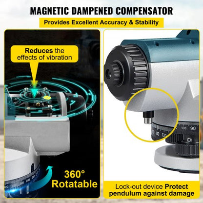 Automatic Optical Level Auto Level Kit, High Precision Builders Level with Magnetic Dampened Compensator, IP Waterproof