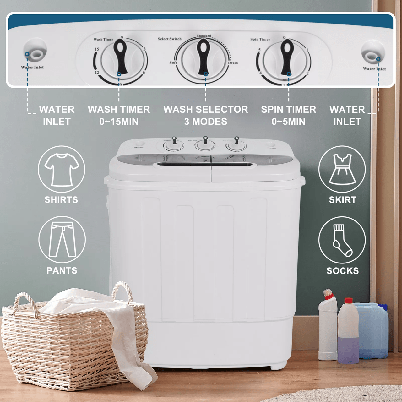 Compact Twin Tub Washing Machine With Spin Dryer Portable Laundry Solution For Apartments And RVs 1