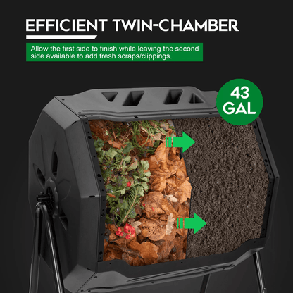 43 Gallon Dual Chamber Compost Tumbler For Outdoor Garden Waste And Organic Fertilizer 5