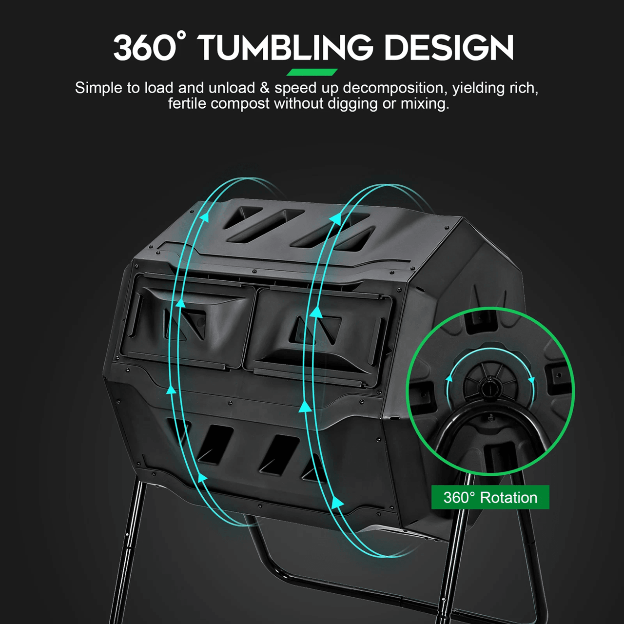 43 Gallon Dual Chamber Compost Tumbler For Outdoor Garden Waste And Organic Fertilizer 8