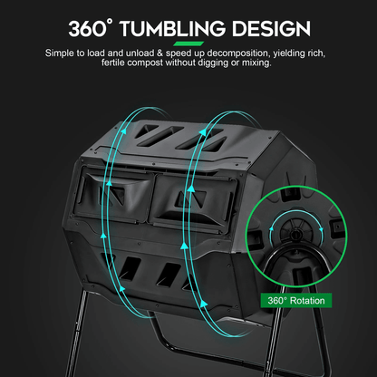 43 Gallon Dual Chamber Compost Tumbler For Outdoor Garden Waste And Organic Fertilizer 8