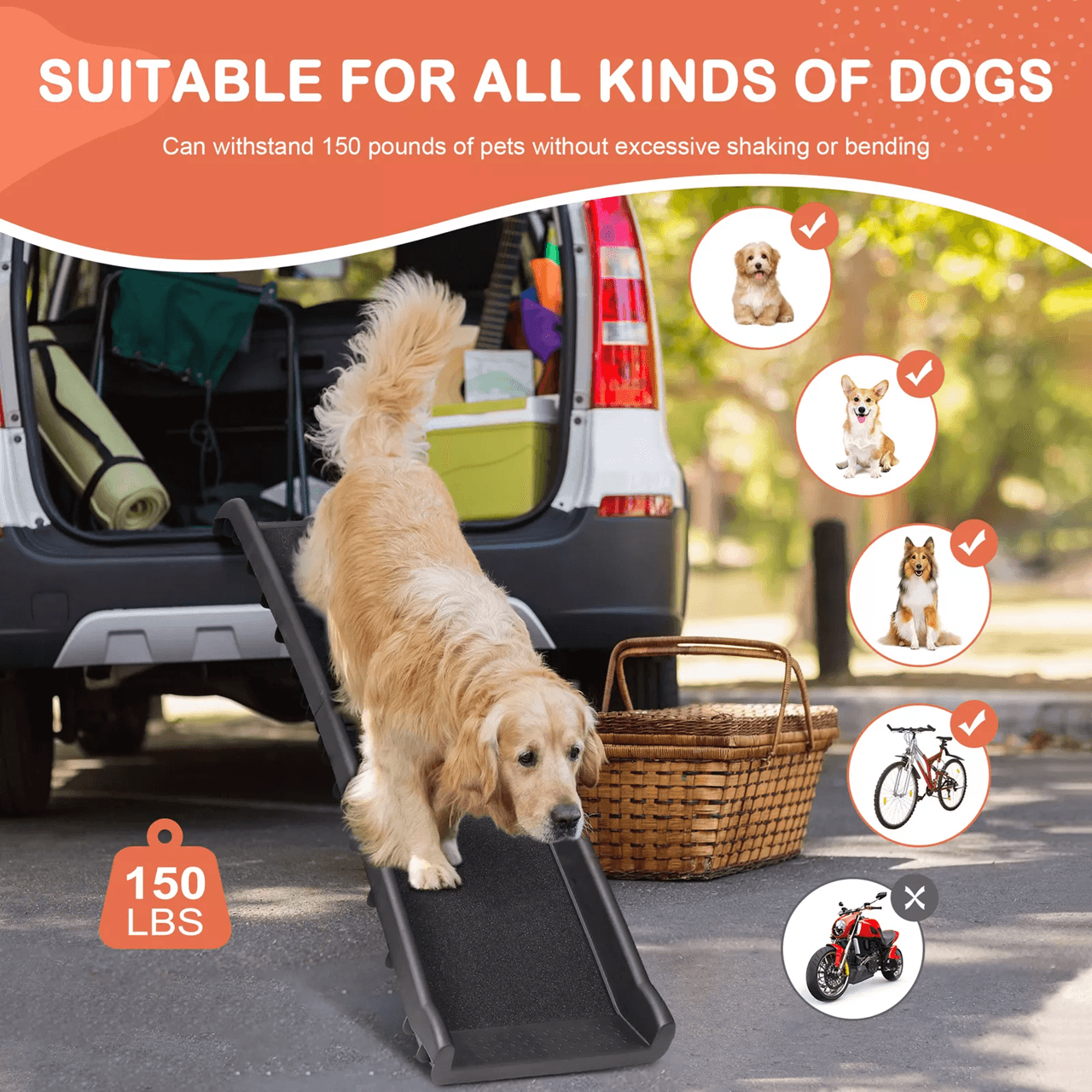 Heavy Duty Folding Dog Ramp For SUV And Car Travel Lightweight And Portable Pet Ramp 6