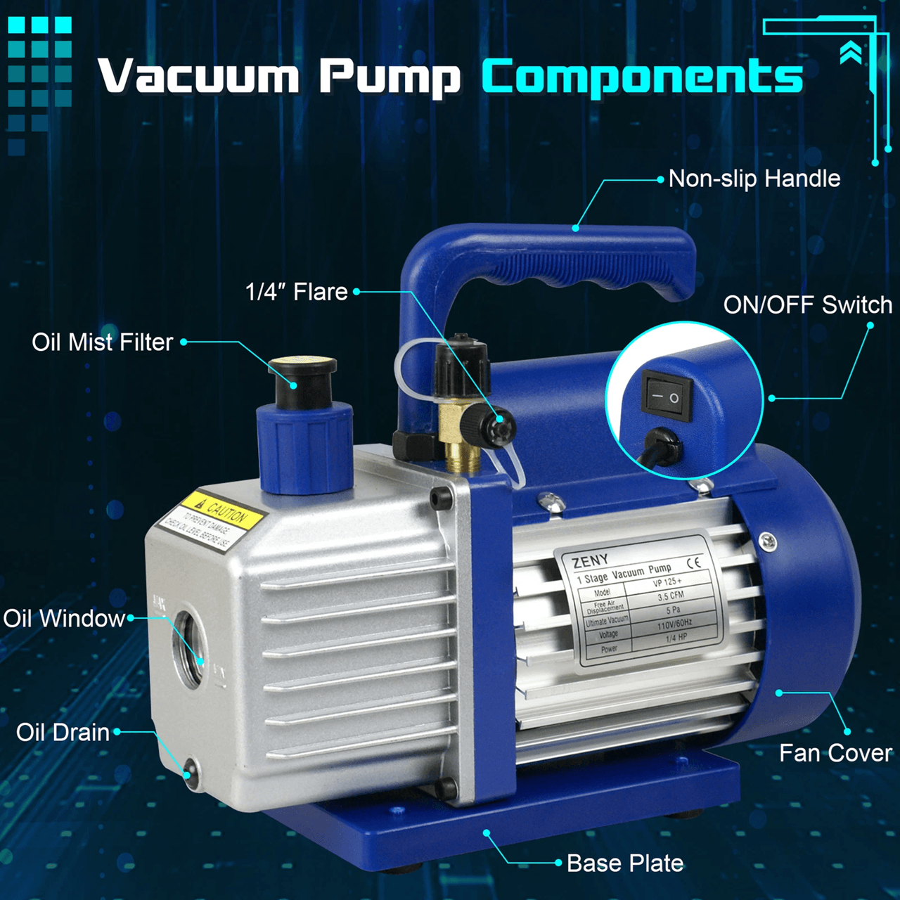 35 CFM Rotary Vane Vacuum Pump 1 By 4 HP For HVAC AC Refrigerant R410a And R134a Systems 3