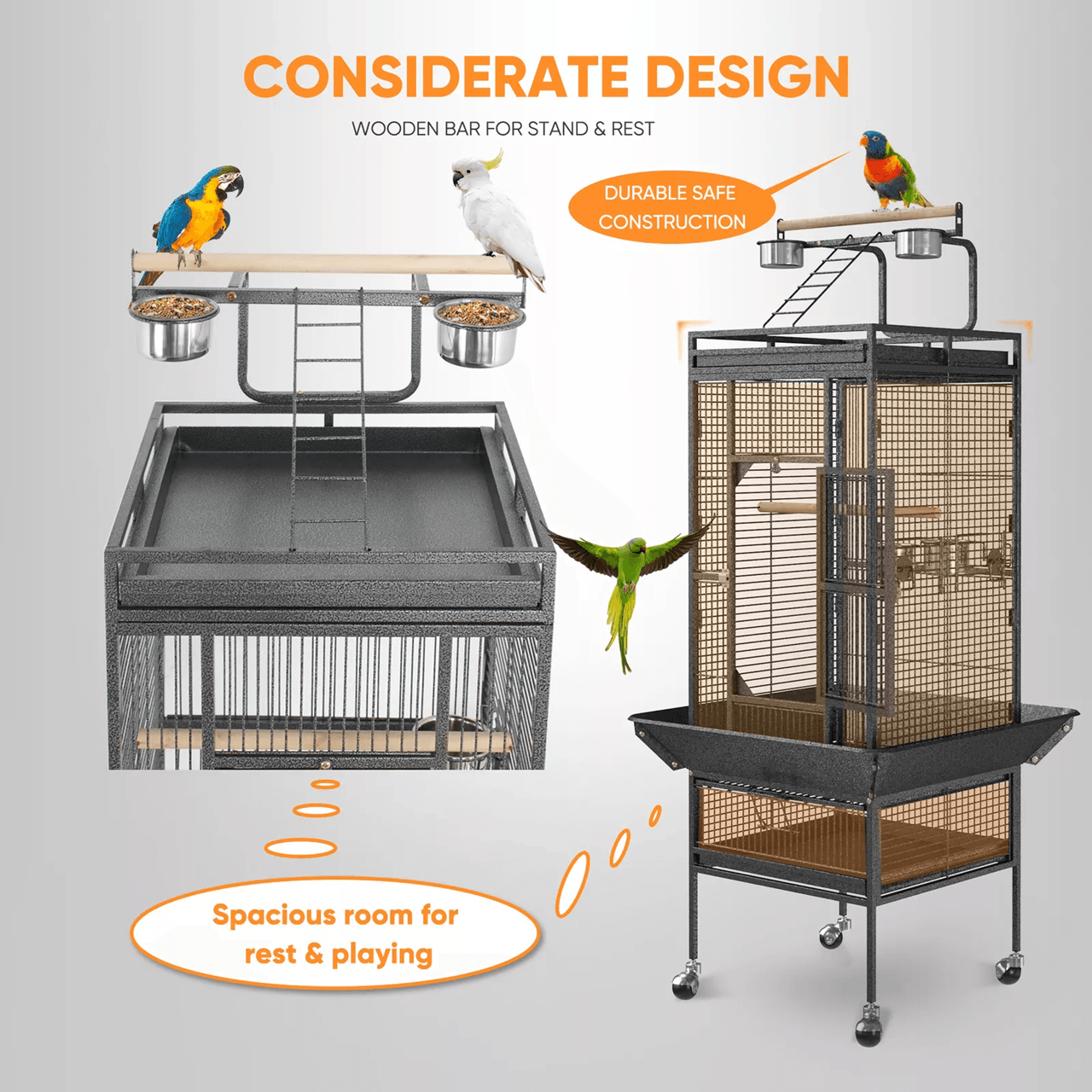 61 Inch Large Bird Cage With Play Top And Stand For Parrots Parakeets Finches And Small Birds 2