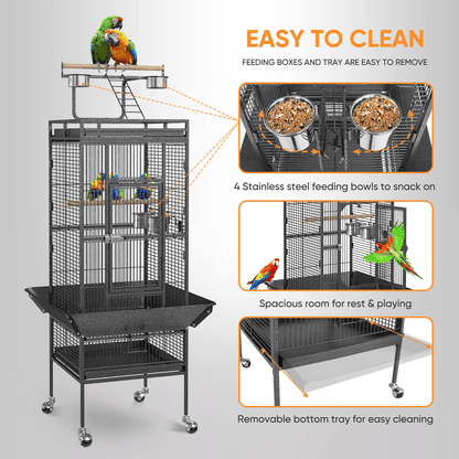 61 Inch Large Bird Cage With Play Top And Stand For Parrots Parakeets Finches And Small Birds 3