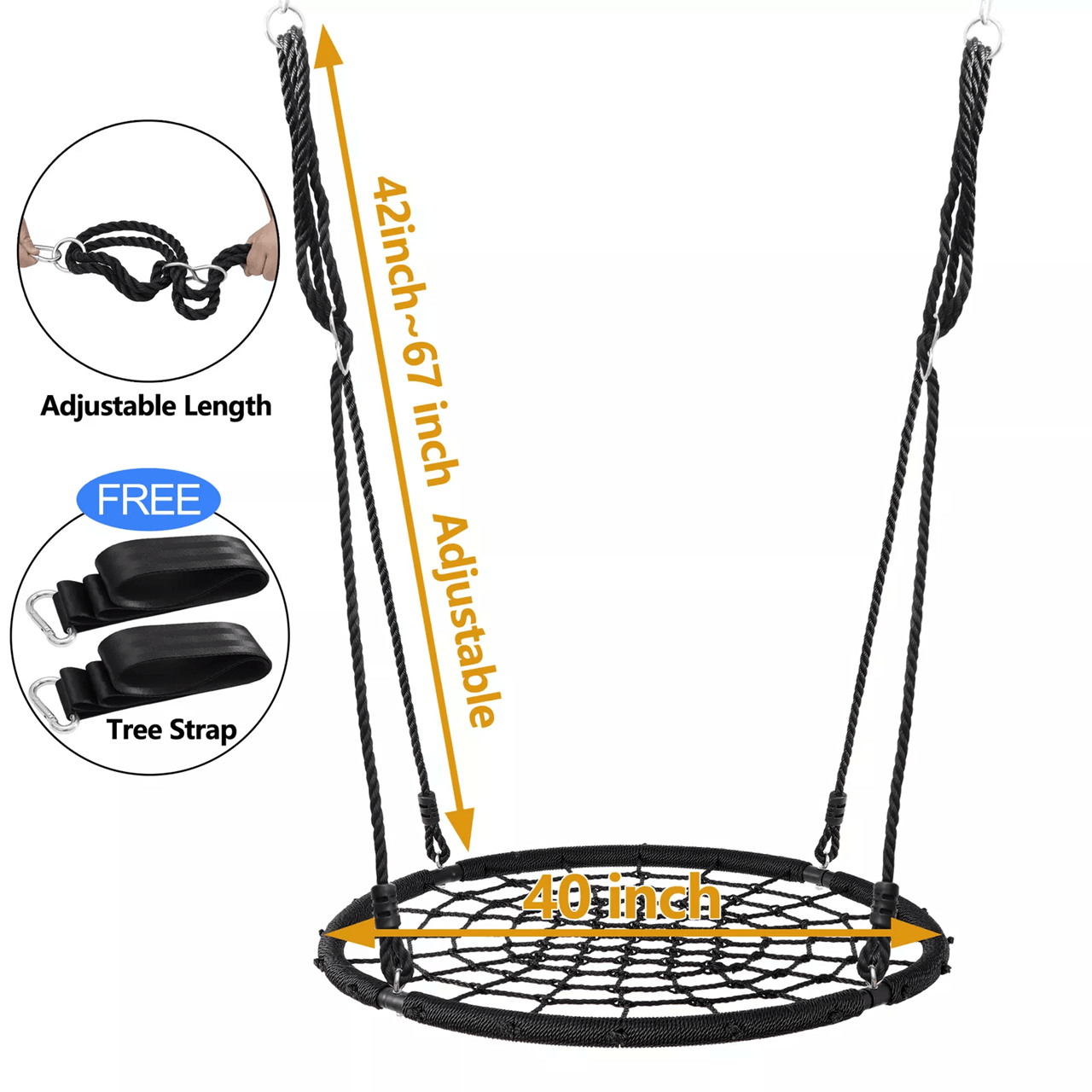 40 Inch Spider Web Tree Swing With Nylon Rope Outdoor Swing For Kids And Adults Up To 600 Pounds 2