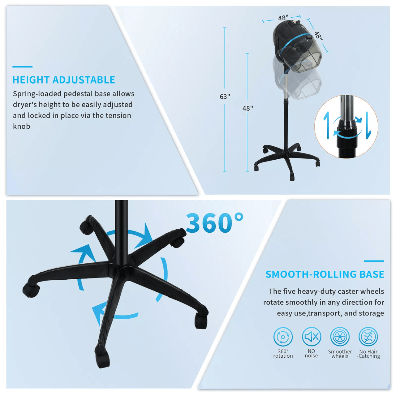 1300W Professional Hair Bonnet Dryer With Adjustable Height For Salon And Home Use 3