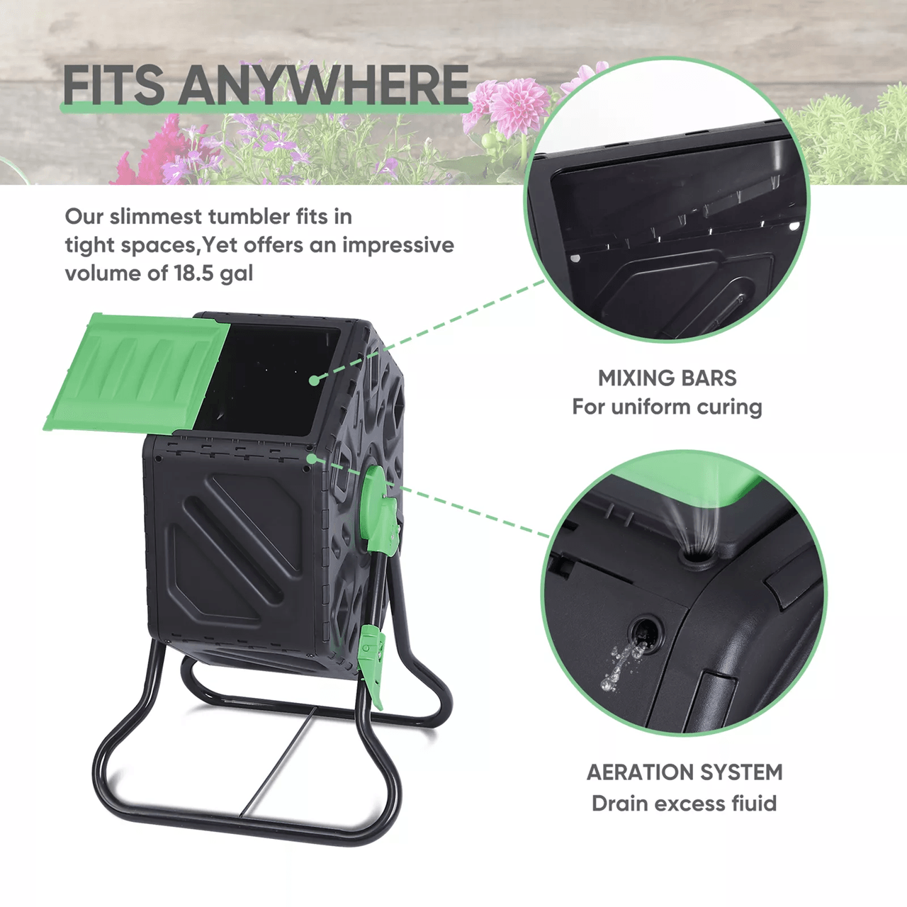 185 Gallon Outdoor Compost Tumbler Bin Single Chamber Garden Composter 3