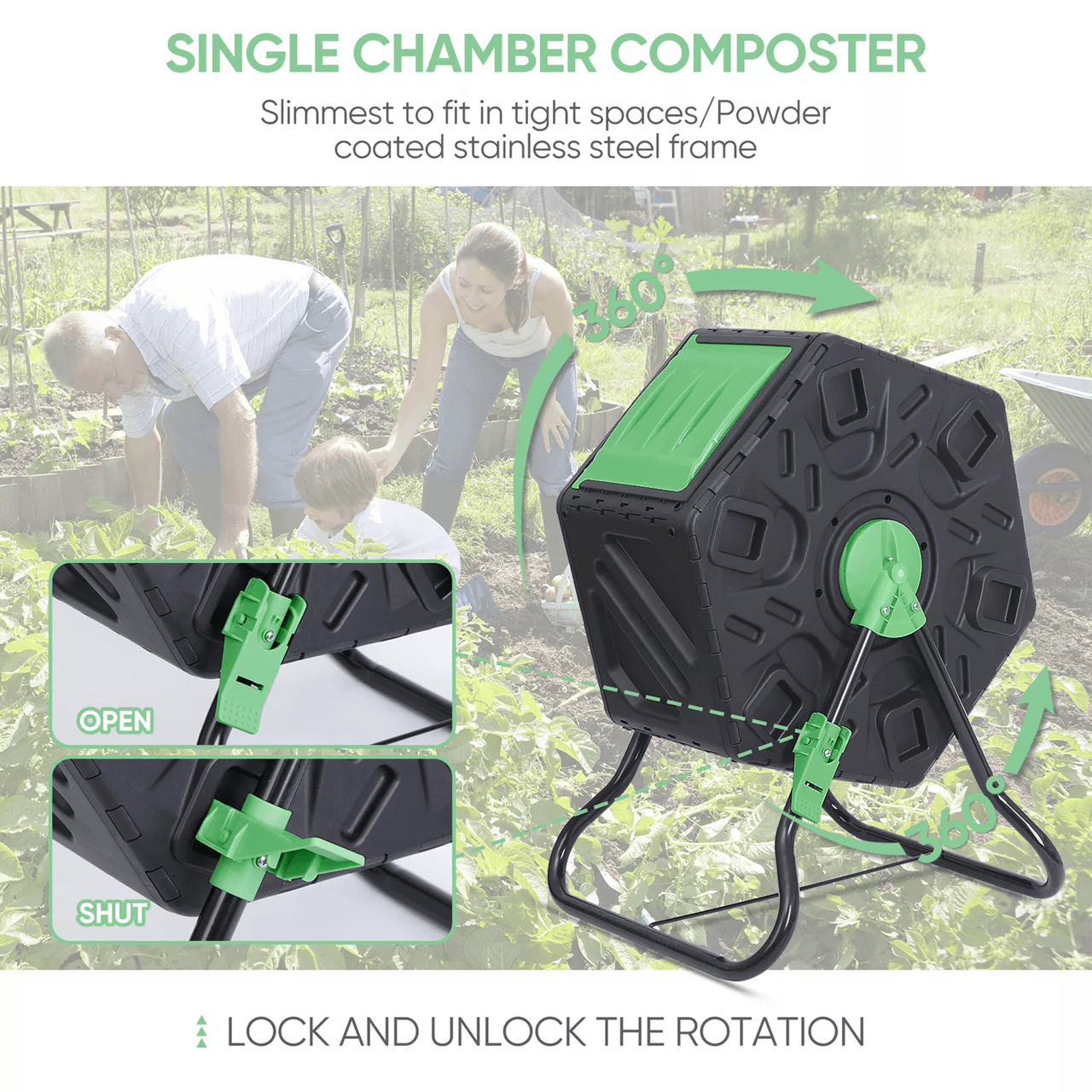 185 Gallon Outdoor Compost Tumbler Bin Single Chamber Garden Composter 5