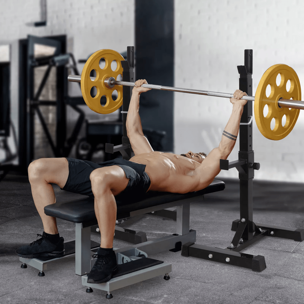 Adjustable Heavy Duty Squat Rack Stands With Barbell Holders For Home Gym Workouts 4
