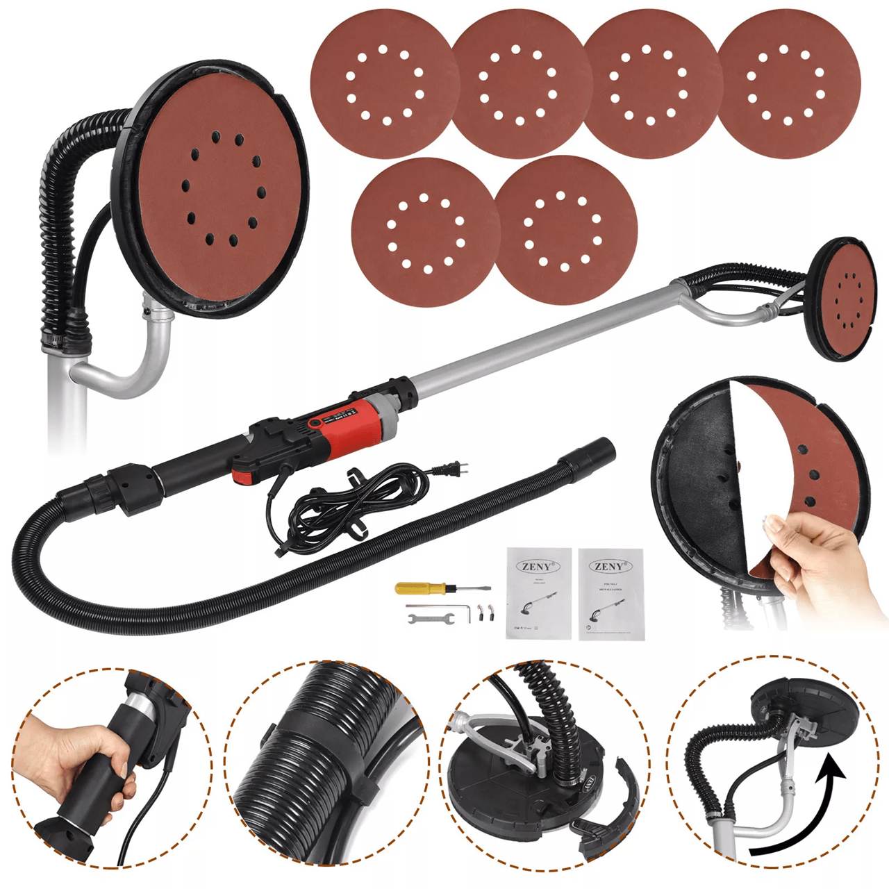 800W Electric Drywall Sander with Adjustable Variable Speed and Dust Collection for Walls and Ceilings