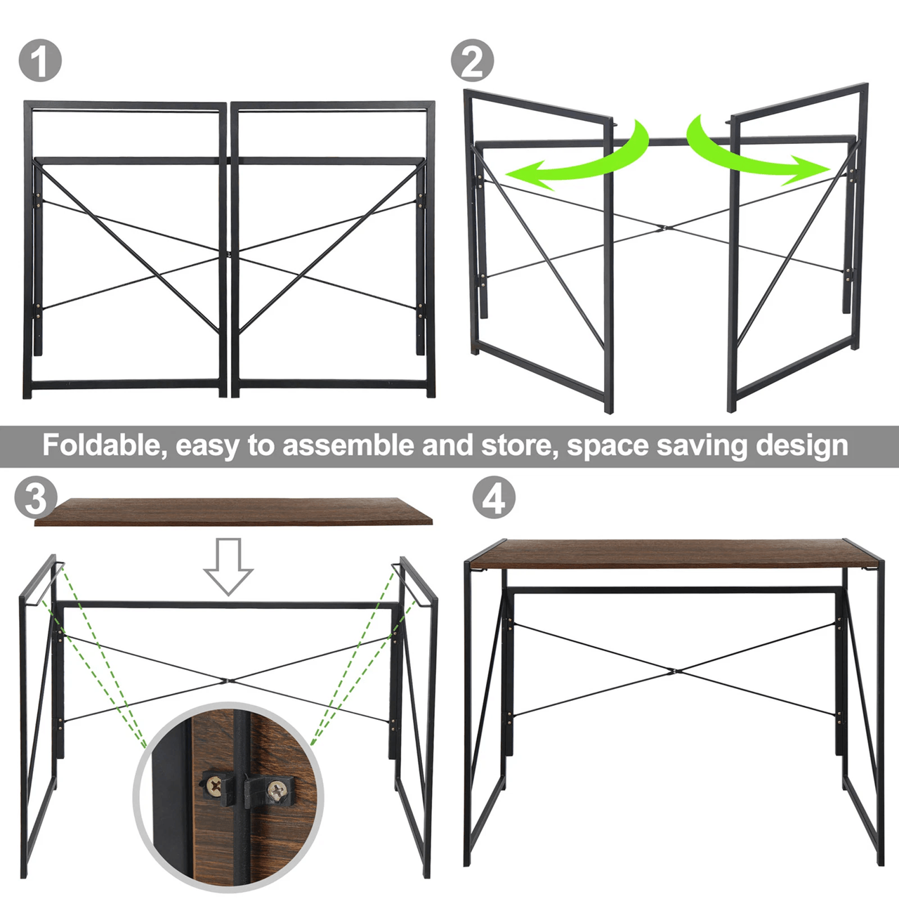 Folding Modern Industrial Computer Desk For Home Office Or Study With No Assembly Required 1