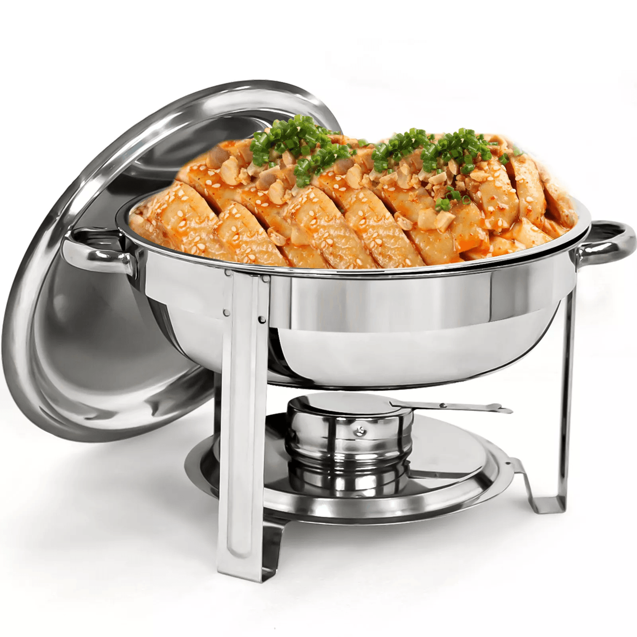 5 Quart Stainless Steel Round Chafing Dish for Buffet Catering with Full Size Food Tray and Lid