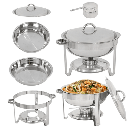 5 Quart Stainless Steel Round Chafing Dish For Buffet Catering With Full Size Food Tray And Lid 10