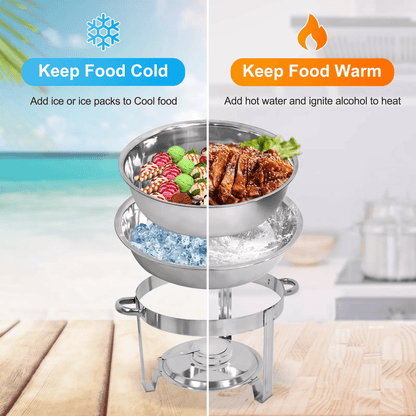 5 Quart Stainless Steel Round Chafing Dish For Buffet Catering With Full Size Food Tray And Lid 4