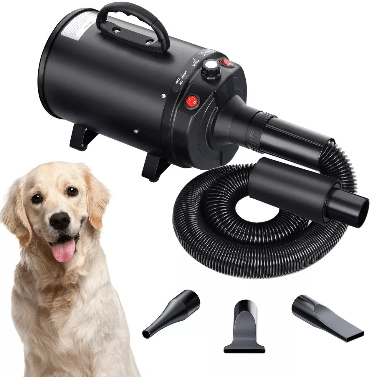 FastDry Pro Pet Hair Dryer with Adjustable Heat and 3 Nozzles