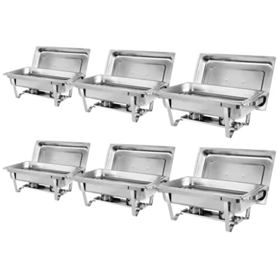 6 Pack Full Size Stainless Steel Chafing Dishes for Catering and Buffet Service