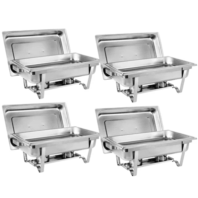 4 Pack Full Size Stainless Steel Chafing Dishes with Lids and Fuel Holders for Buffet Catering