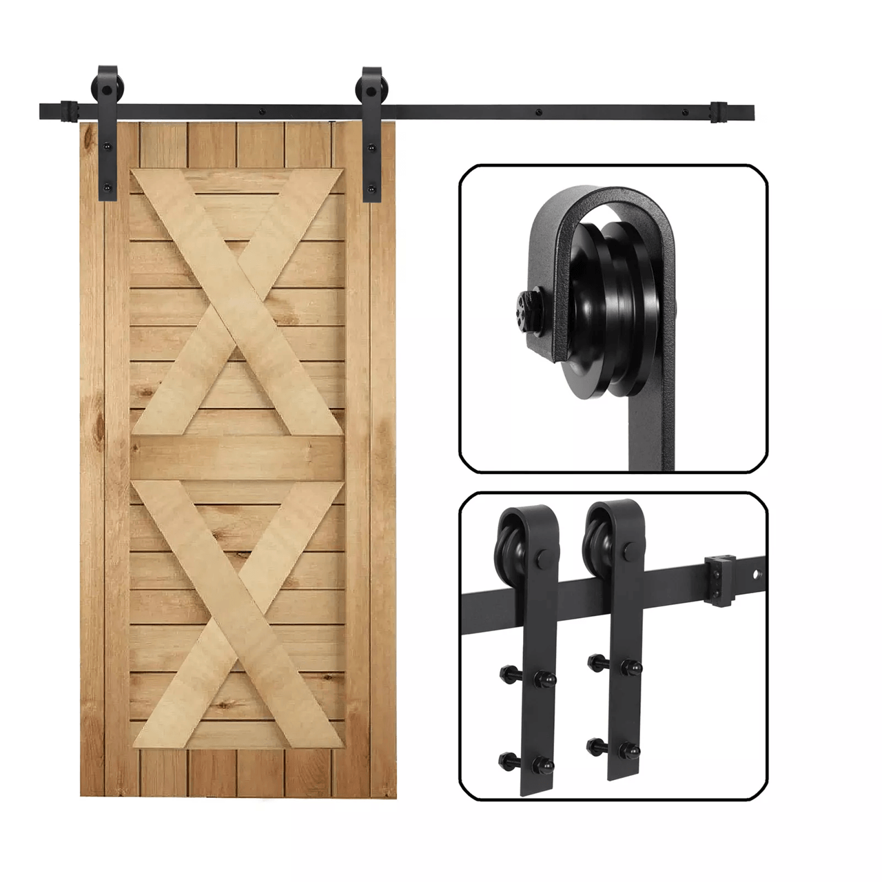 6.6 FT Sliding Barn Door Hardware Kit Black Steel Track for Interior Wood Doors