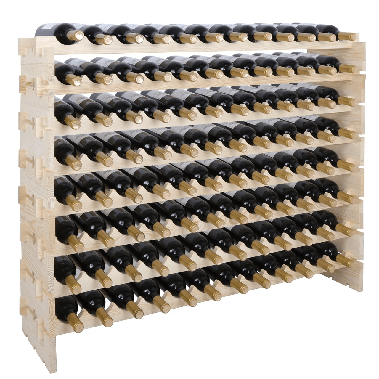 96 Bottle Wooden Wine Rack with 8 Tier Display Shelves for Home or Kitchen Storage