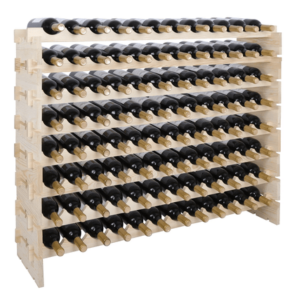 96 Bottle Wooden Wine Rack with 8 Tier Display Shelves for Home or Kitchen Storage