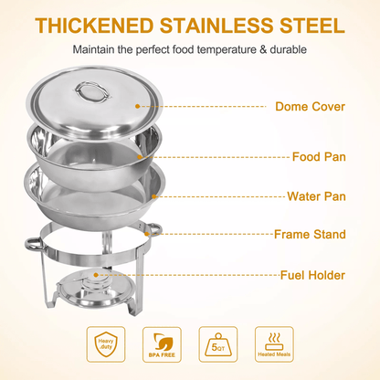 2 Pack 5 Quart Stainless Steel Round Chafing Dishes For Buffet And Catering Events 1