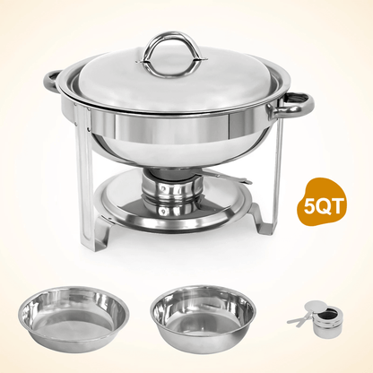 2 Pack 5 Quart Stainless Steel Round Chafing Dishes For Buffet And Catering Events 2