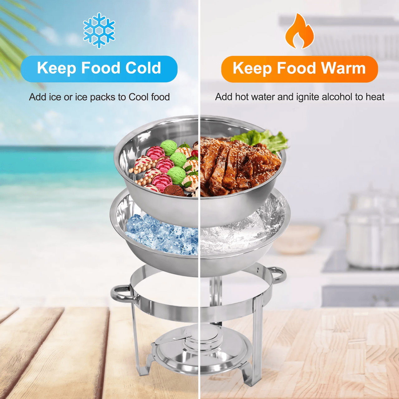 2 Pack 5 Quart Stainless Steel Round Chafing Dishes For Buffet And Catering Events 4