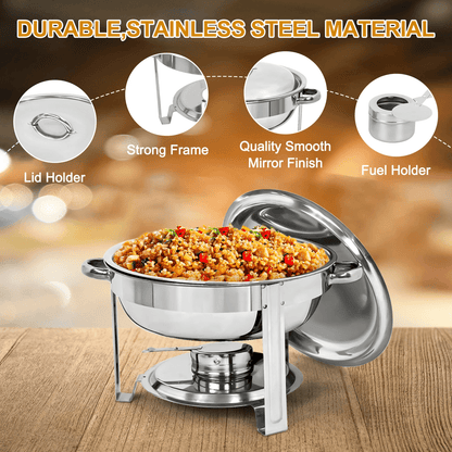 2 Pack 5 Quart Stainless Steel Round Chafing Dishes For Buffet And Catering Events 5