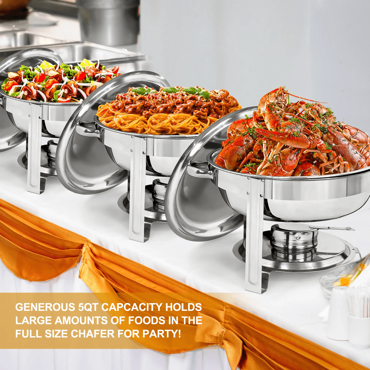 2 Pack 5 Quart Stainless Steel Round Chafing Dishes For Buffet And Catering Events 8