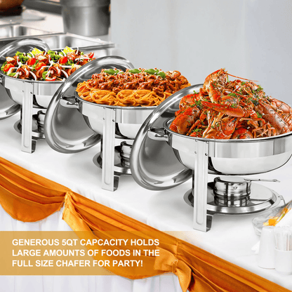 2 Pack 5 Quart Stainless Steel Round Chafing Dishes For Buffet And Catering Events 8