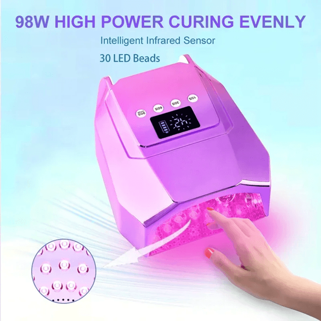 98W Cordless UV LED Nail Lamp  FastCuring Gel Dryer With Mirror Finish 1