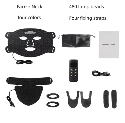 Skindion 4Color LED Light Therapy Mask  480 Beads For Face  Neck Rejuvenation 4