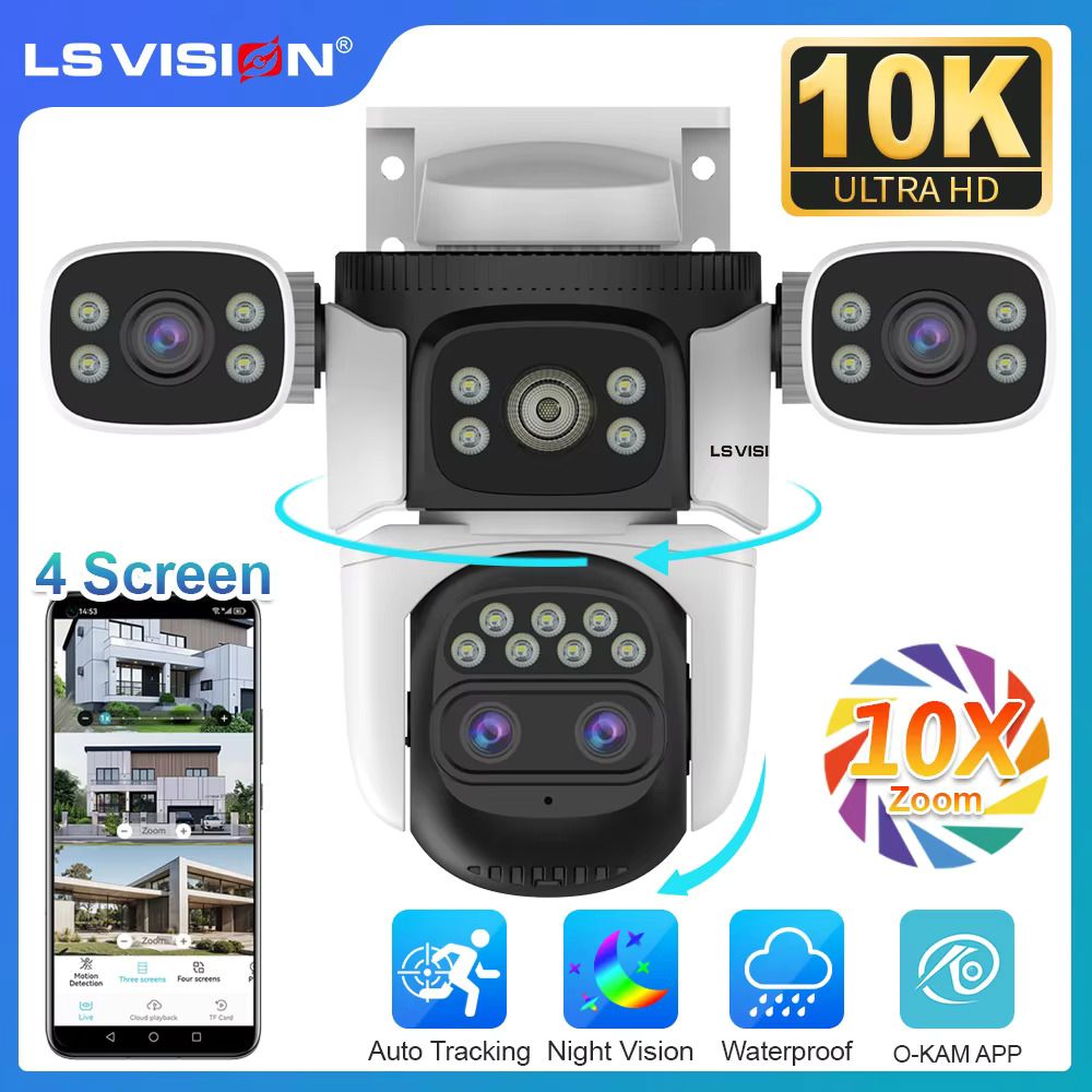 LS VISION 20MP 4-Lens Outdoor WiFi PTZ Security Camera with 10X Zoom & Auto Tracking
