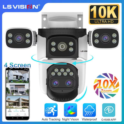 LS VISION 20MP 4-Lens Outdoor WiFi PTZ Security Camera with 10X Zoom & Auto Tracking