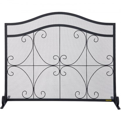 Heavy Duty Fireplace Screen, Freestanding Iron Spark Guard with Broom, Tong, Shovel & Poker, Metal Mesh, Fire Screen