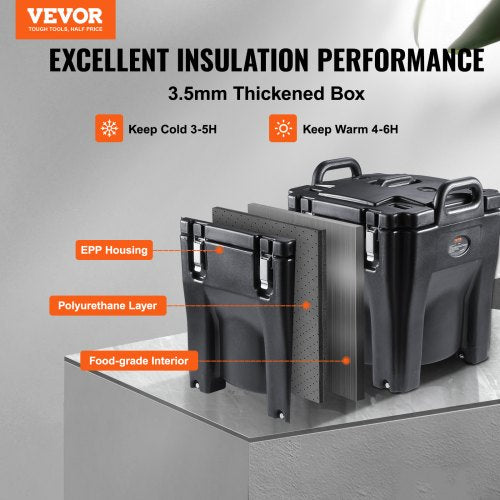 Insulated Food Carrier, Stackable Catering Hot Box w/ Stainless Steel Barrel, LLDPE Top Load Food Warmer for Restaurant
