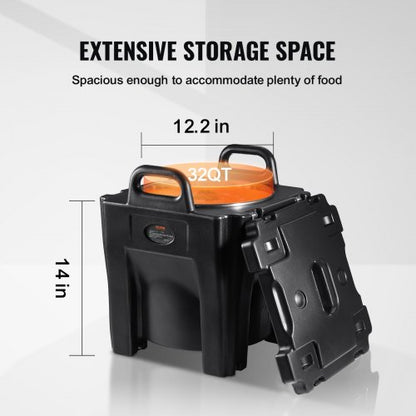 Insulated Food Carrier, Stackable Catering Hot Box w/ Stainless Steel Barrel, LLDPE Top Load Food Warmer for Restaurant