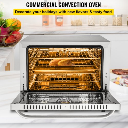Commercial Convection Oven, Electric Countertop Tier Toaster, Stainless Steel Baking Oven w/ Trays, Wire Racks
