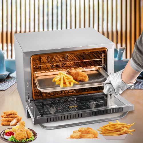 Commercial Convection Oven, Electric Countertop Tier Toaster, Stainless Steel Baking Oven w/ Trays, Wire Racks