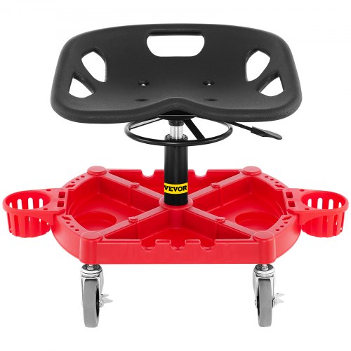 Rolling Garage Stool, Adjustable Shop Seat with 360-Degree Swivel Wheels, Tool Tray & Bottle Holders, Mechanic Stool