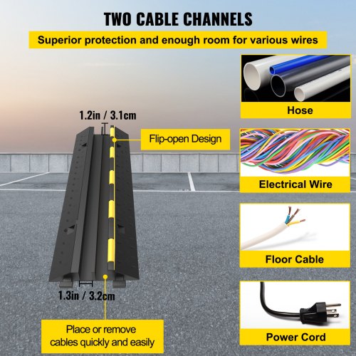 Cable Protector Ramp Channels Speed Bump Hump, Rubber Modular Speed Bump High LBS Load Capacity, Driveway Cord Cover