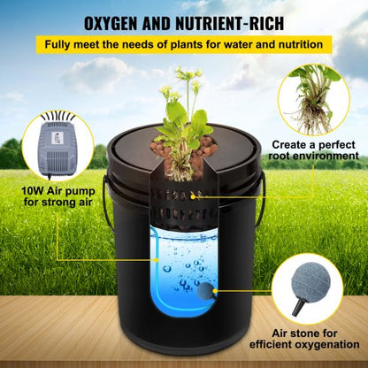 Deep Water Culture DWC Hydroponic System, Gallon Bucket Grow Kit with Air Pump, Stones, & Water Level Device