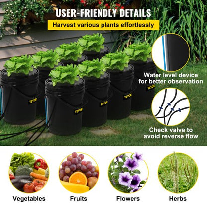 Deep Water Culture DWC Hydroponic System, Gallon Bucket Grow Kit with Air Pump, Stones, & Water Level Device