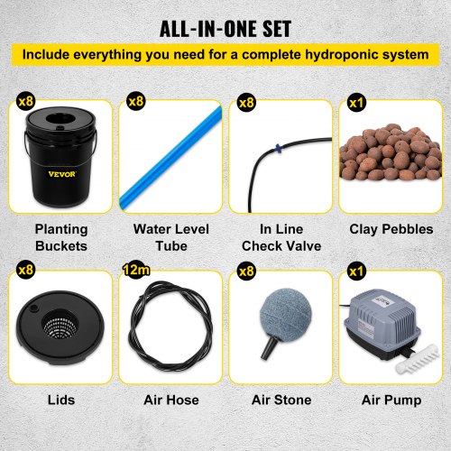Deep Water Culture DWC Hydroponic System, Gallon Bucket Grow Kit with Air Pump, Stones, & Water Level Device