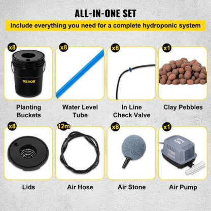 Deep Water Culture DWC Hydroponic System, Gallon Bucket Grow Kit with Air Pump, Stones, & Water Level Device