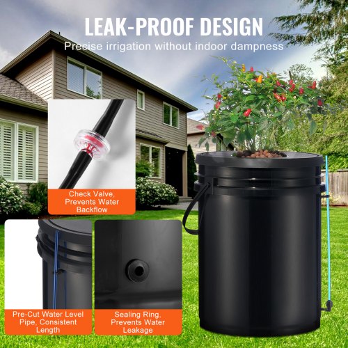 DWC Hydroponic System Gallon Buckets, Deep Water Culture Growing Bucket Kit with Pump, Air Stone & Water Level Device