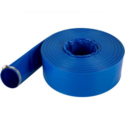 Heavy Duty PVC Lay Flat Discharge Hose, Weather-Proof, Burst-Proof Backwash Drain Hose with Clamps for Swimming Pool